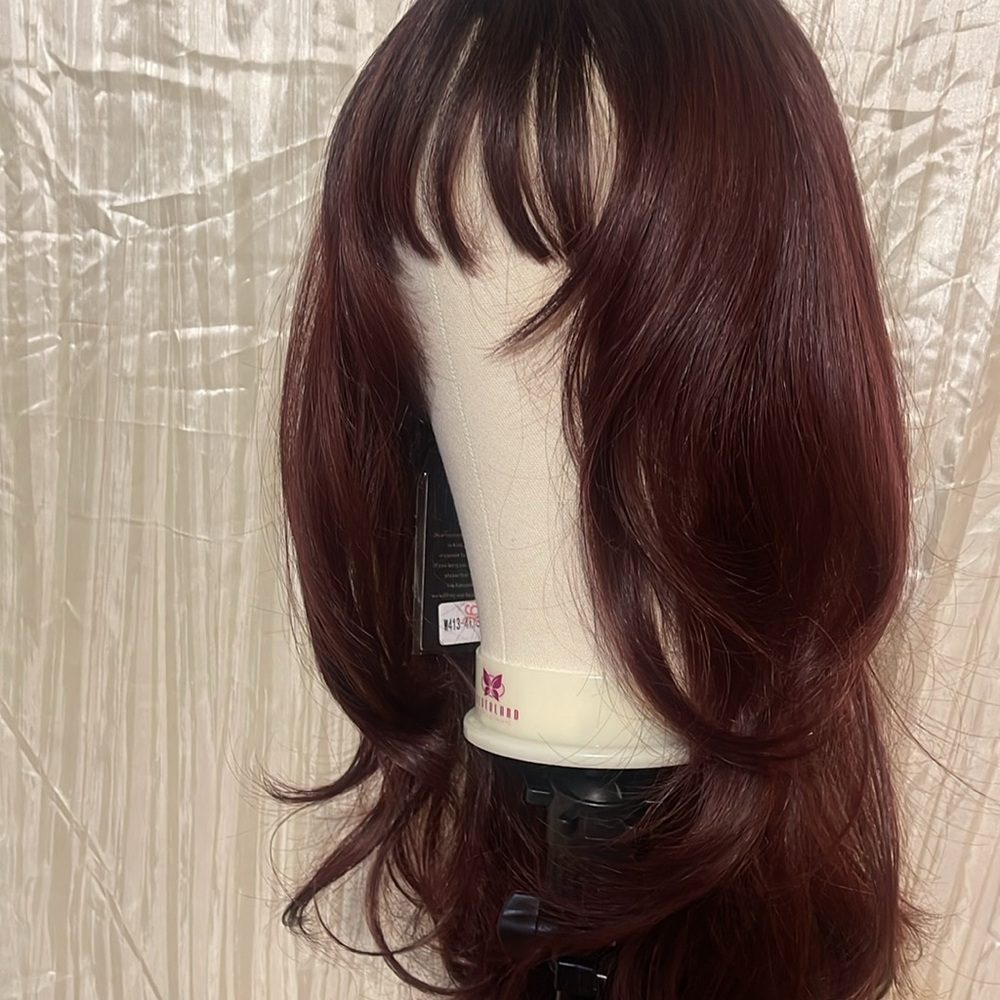 Long maroon and black hombre wig with bangs super long new with tags beautiful - Picture 4 of 7